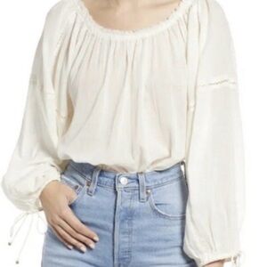Free People Sundown Ivory Milk Blossom Bodysuit Balloon Sleeve Peasant Small